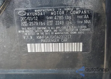2013 Hyundai Azera z USA, uszkodzony, nr VIN KMHFG4JGXDA231217